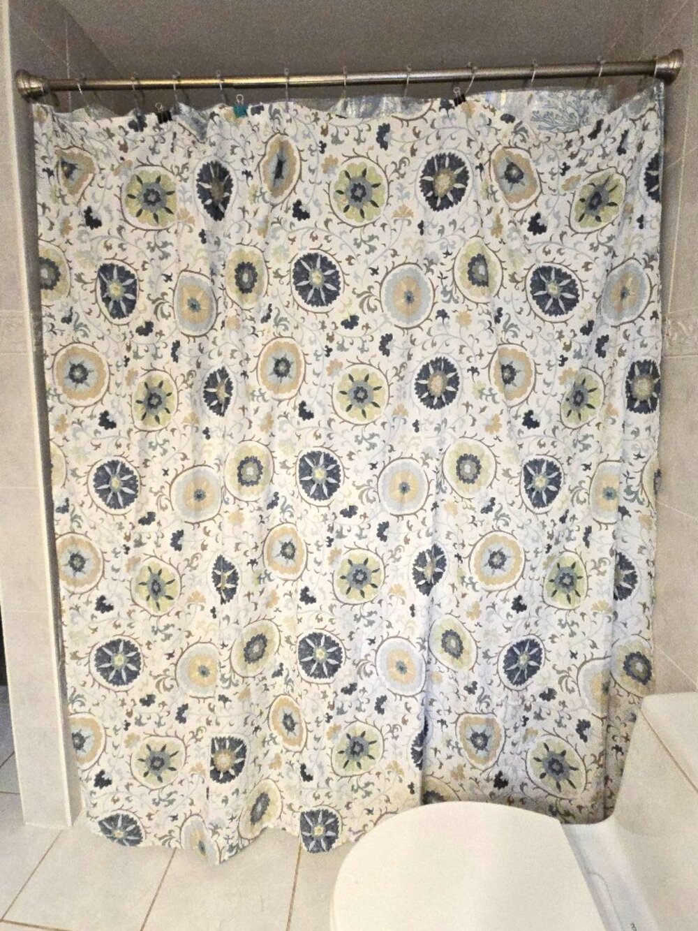 JCPenney Home Suzani Blue Floral Medallion Fabric Shower Curtain 72x72